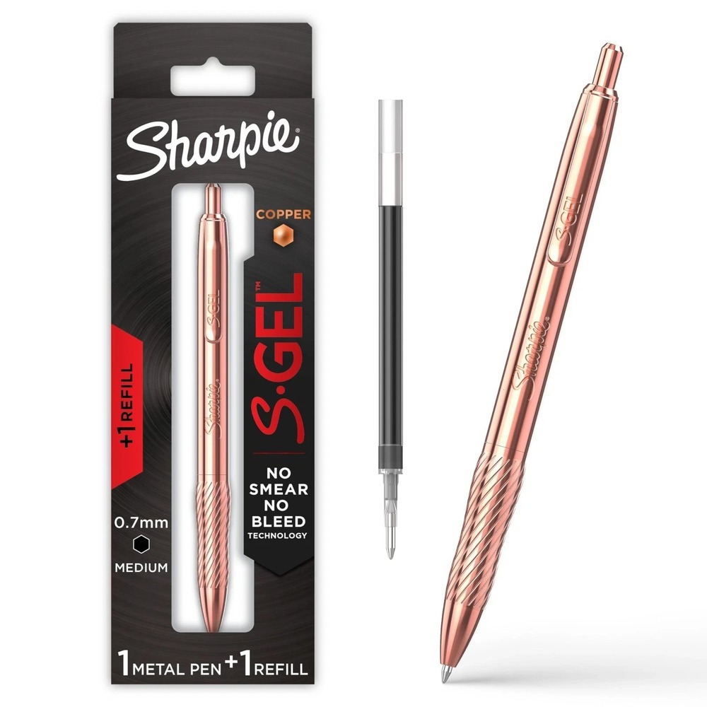Sharpie S-Gel Gel Pen, Copper Metal Body, Medium Point (0.7mm), Black Ink